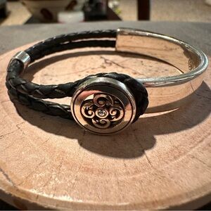Brighton Silver and Black braided Leather Bracelet bangle